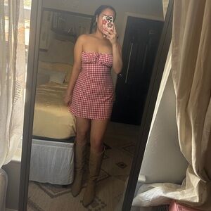 Red Gingham Strapless Dress